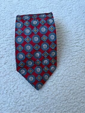 Principe Italian made 100% silk red geometric print tie, classic business casual